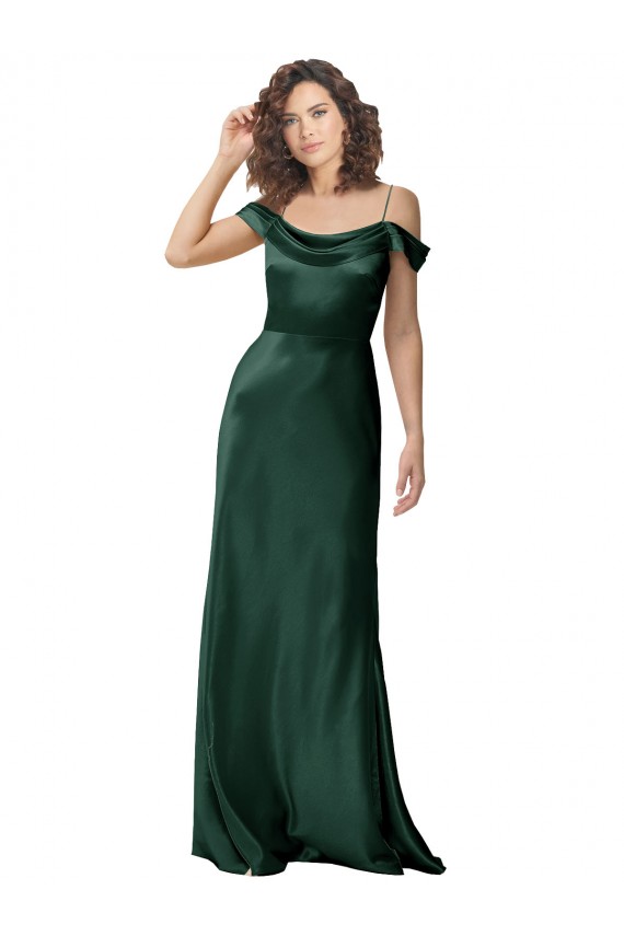 Discount Stretch Satin A-Line Long Sleeveless V-Back Formal Gowns
