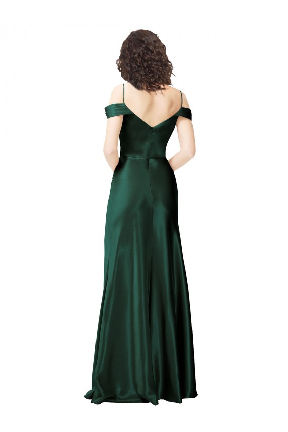 Discount Stretch Satin A-Line Long Sleeveless V-Back Formal Gowns