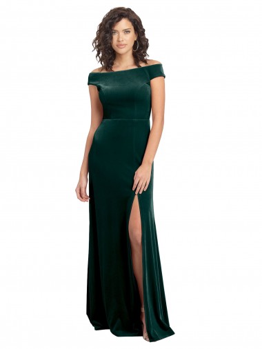 Discount Stretch Velvet A-Line Long Cap Sleeves Formal Dress
