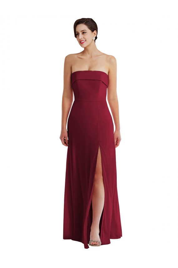 Discount Chiffon A-Line Long Sleeveless Low Back Burgundy Formal Dress