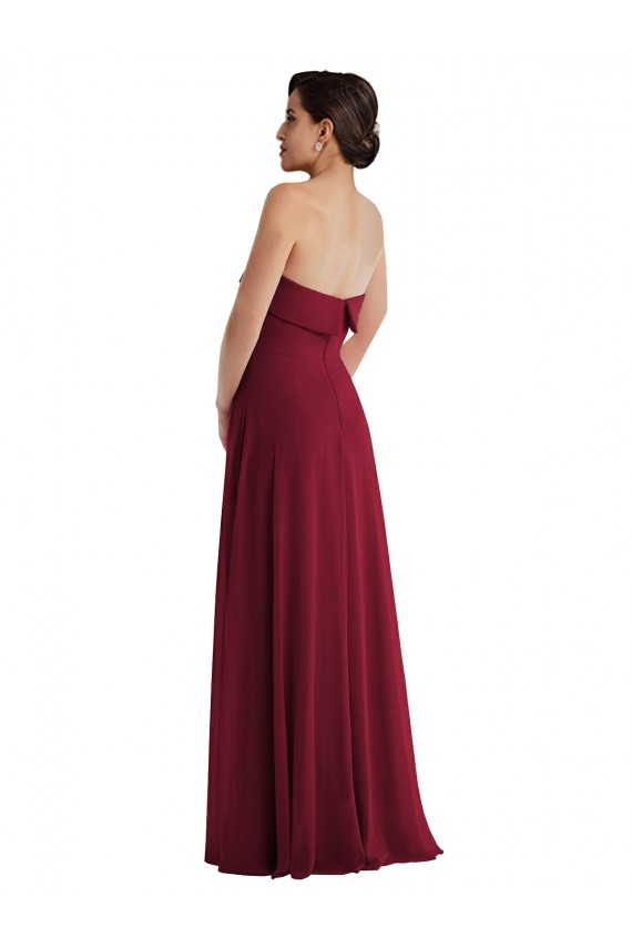 Discount Chiffon A-Line Long Sleeveless Low Back Burgundy Formal Dress
