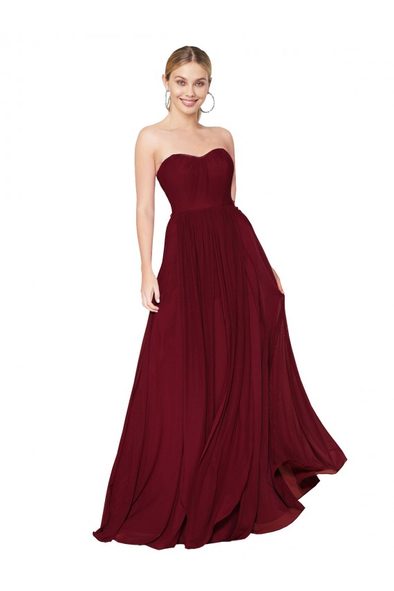 Discount Chiffon A-Line Long Sleeveless Burgundy Formal Dress