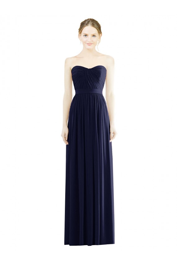 Discount Chiffon A-Line Long Sleeveless Dark Navy Formal Dress