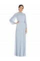 Discount Chiffon A-Line Long Puff Sleeves Keyhole Back Formal Dress
