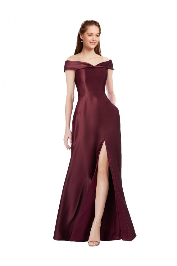 Discount Satin A-Line Long Cap Sleeves Black Tie Formal Dress