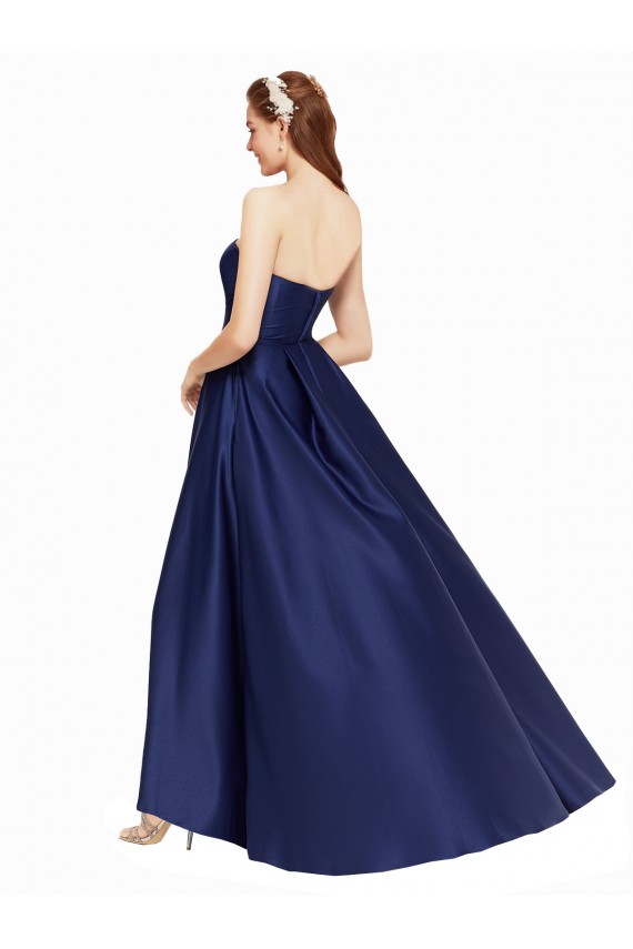 Discount Satin A-Line Long Sleeveless Low Back High Low Formal Dress