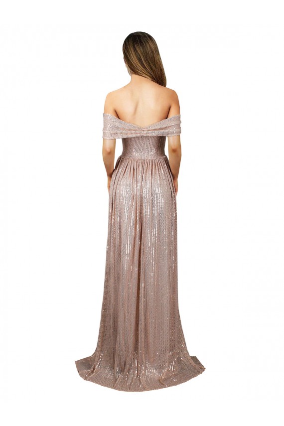 Discount Sequin A-Line Long Sleeveless High Slit Formal Dress