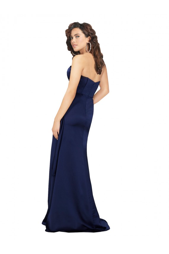 Discount Silky Satin A-Line Long Sleeveless Sapphire Formal Dress