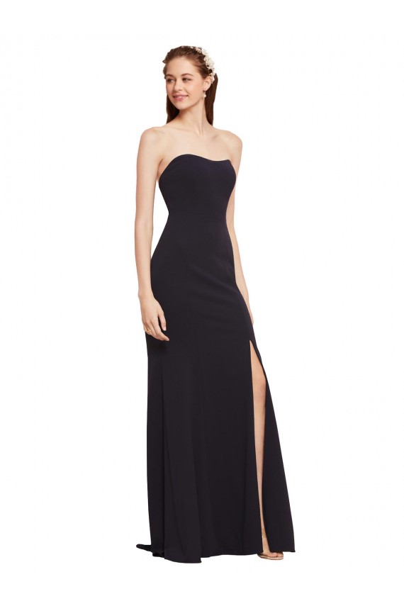 Discount Stretch Crepe A-Line Long Sleeveless Low Back High Slit Formal Dress