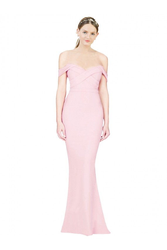 Discount Stretch Crepe A-Line Long Sleeveless Low Back Formal Gowns