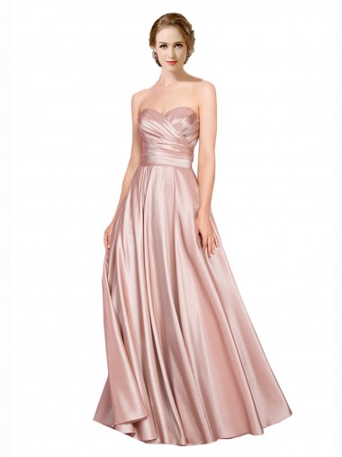 Discount Stretch Satin A-Line Long Sleeveless Low Back Formal Dresses