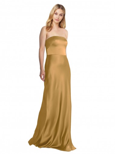 Discount Stretch Satin A-Line Sleeveless Gold Formal Dress
