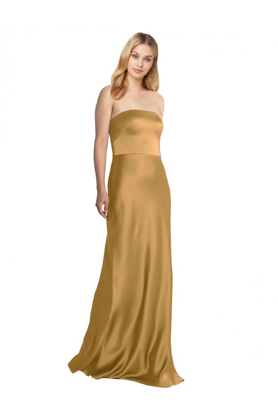 Discount Stretch Satin A-Line Sleeveless Gold Formal Dress