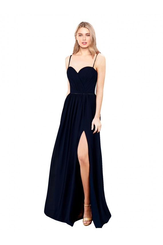 Discount Chiffon A-Line Long Sleeveless High Slit Formal Dress