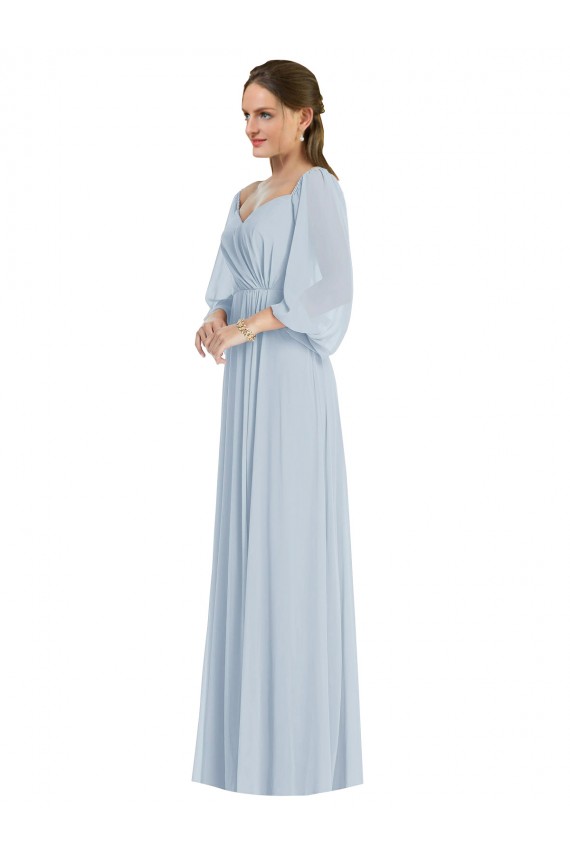 Discount Chiffon A-Line Long Puff Sleeves Formal Dress