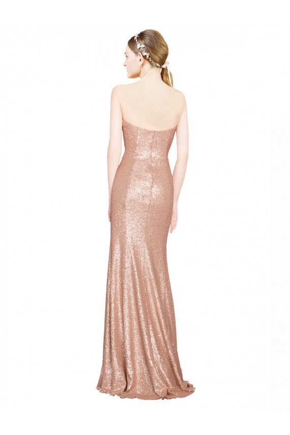 Discount Sequin A-Line Long Sleeveless Low Back Formal Dress