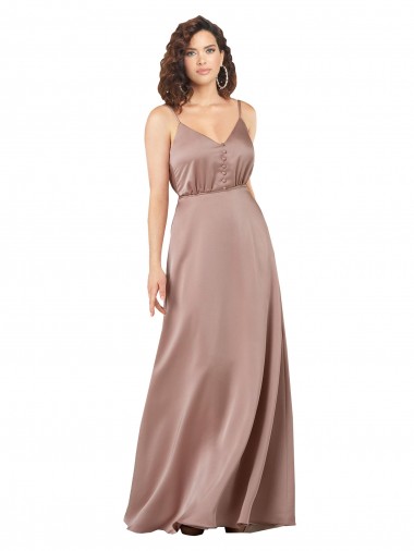 Discount Silky Satin A-Line Long Sleeveless V-Neck Formal Dress