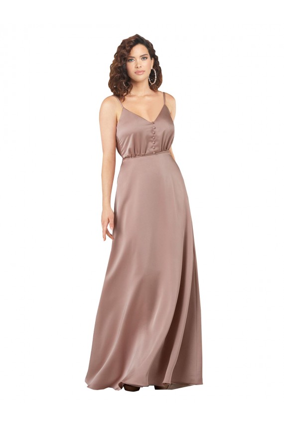 Discount Silky Satin A-Line Long Sleeveless V-Neck Formal Dress
