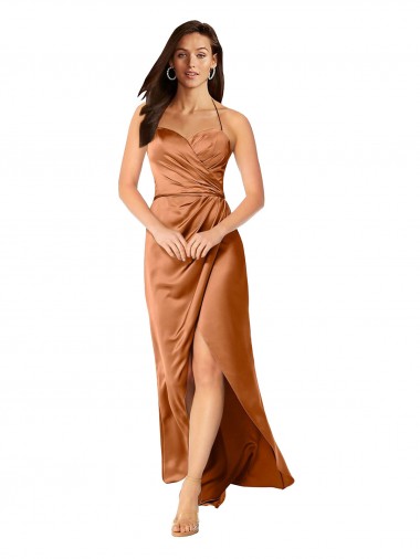 Discount Silky Satin A-Line Long Sleeveless Low Back High Low Formal Dress