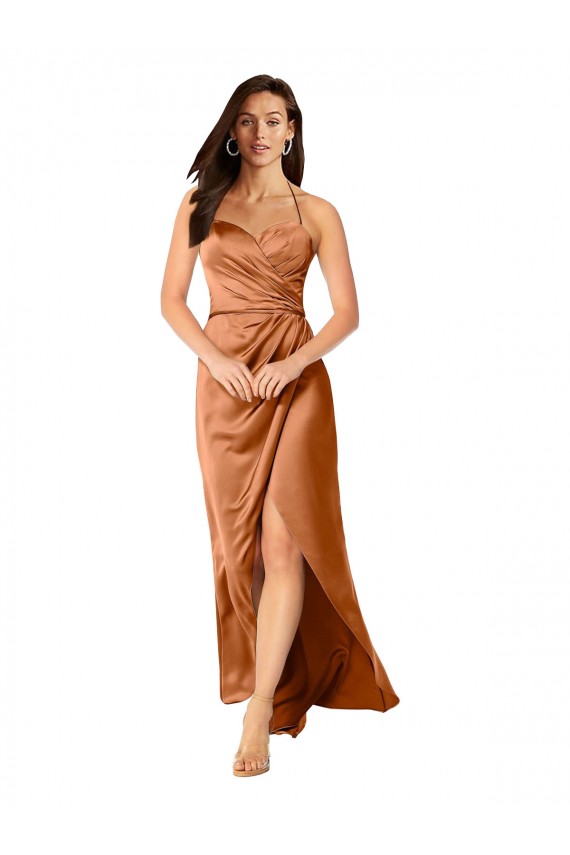 Discount Silky Satin A-Line Long Sleeveless Low Back High Low Formal Dress