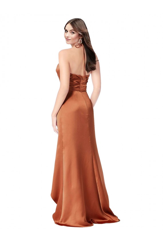 Discount Silky Satin A-Line Long Sleeveless Low Back High Low Formal Dress