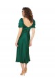 Discount Silky Satin A-Line Midi Length Short Sleeves Low Back Formal Dress