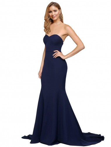 Discount Stretch Crepe A-Line Sweep Train Sleeveless Low Back Formal Dress