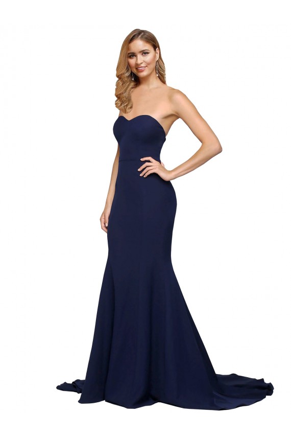 Discount Stretch Crepe A-Line Sweep Train Sleeveless Low Back Formal Dress