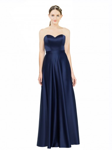 Discount Stretch Satin A-Line Long Sleeveless Low Back Black Tie Formal Dress