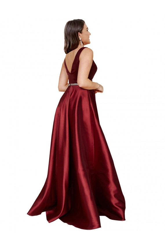 Discount Satin A-Line Long Sleeveless V-Back Formal Plus Size Formal Dress