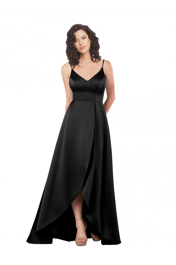 Discount Silky Satin A-Line Sleeveless Black High Low Formal Dress