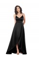 Discount Silky Satin A-Line Sleeveless Black High Low Formal Dress