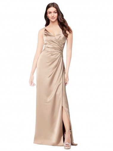 Discount Silky Satin A-Line Long Sleeveless Low Back Champagne Pink Formal Dress