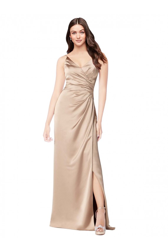 Discount Silky Satin A-Line Long Sleeveless Low Back Champagne Pink Formal Dress