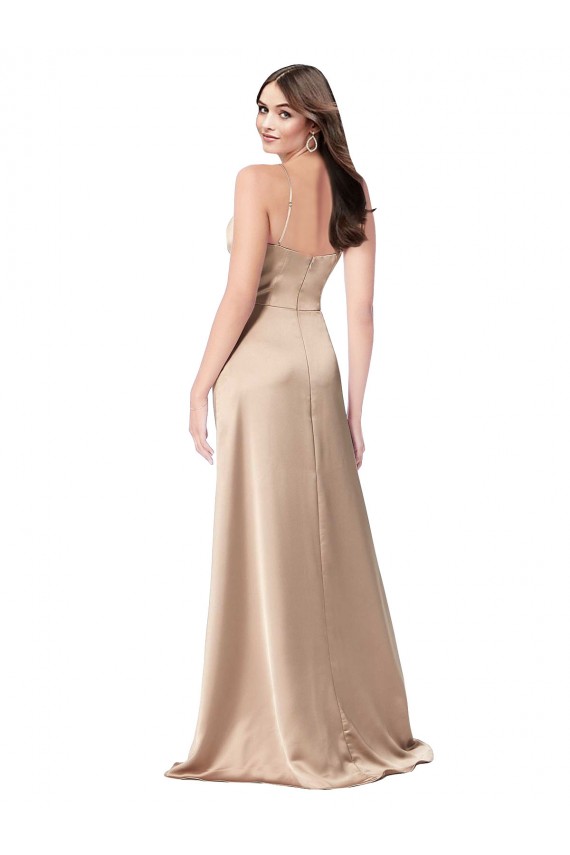 Discount Silky Satin A-Line Long Sleeveless Low Back Champagne Pink Formal Dress