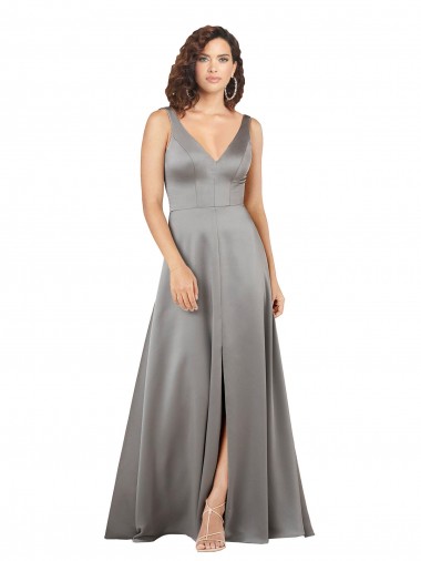 Discount Silky Satin A-Line Long Sleeveless Pearl Grey Formal Dress
