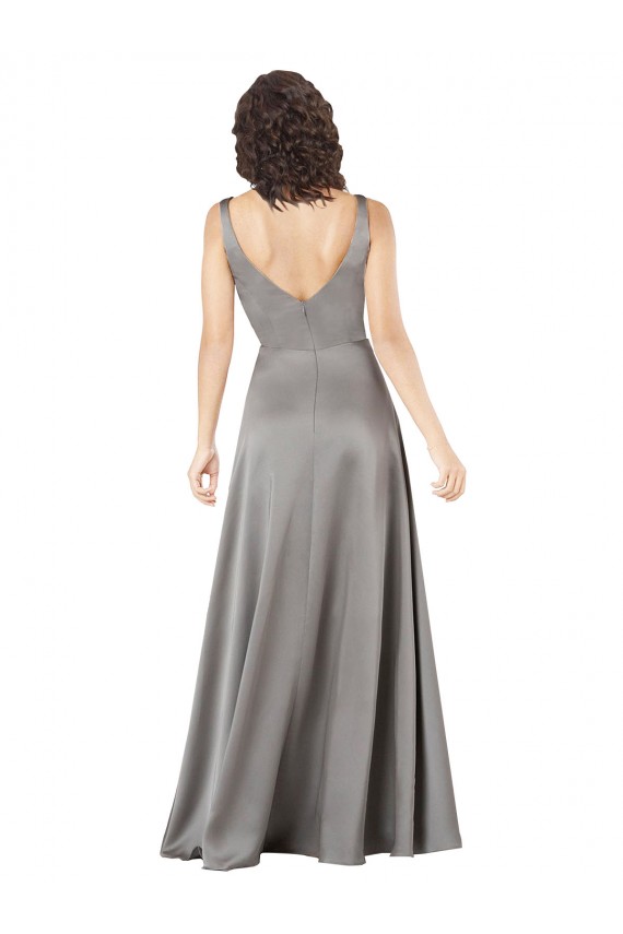 Discount Silky Satin A-Line Long Sleeveless Pearl Grey Formal Dress