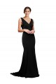 Discount Silky Satin A-Line Sweep Train Sleeveless Low Back Black Formal Dress