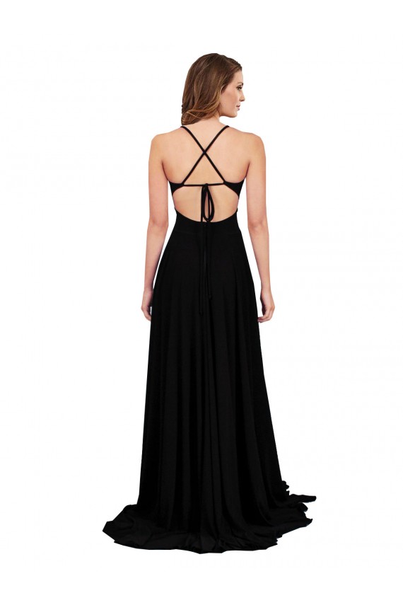 Discount Spandex A-Line Long Sleeveless Open Back Black Tie Formal Dress