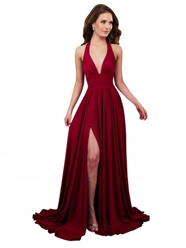 Discount Spandex A-Line Long Sleeveless Open Back Side Slit Formal Dress