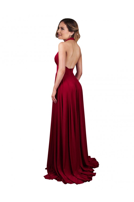 Discount Spandex A-Line Long Sleeveless Open Back Side Slit Formal Dress