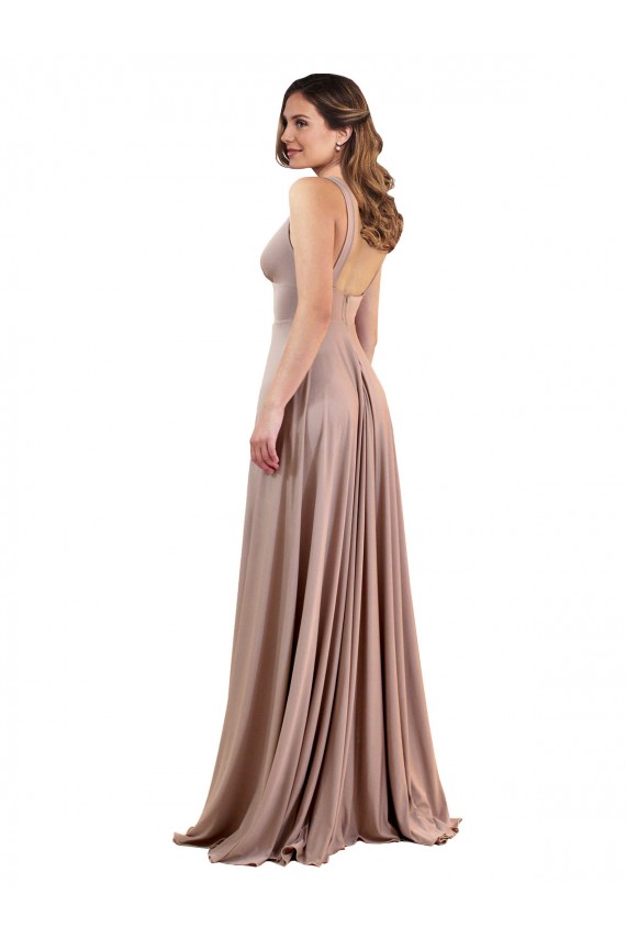 Discount Spandex A-Line Long Sleeveless Low Back Black Tie Formal Dress