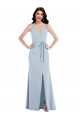 Discount Stretch Crepe A-Line Long Sleeveless Halter Neck Open Back Formal Dress