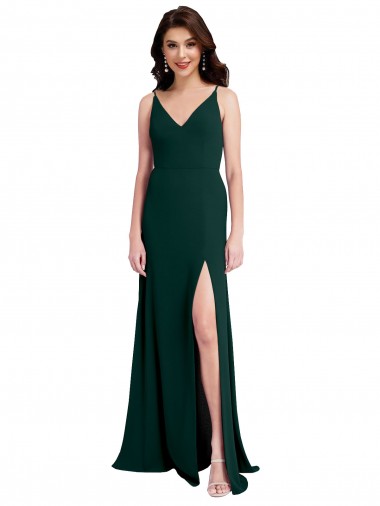 Discount Stretch Crepe A-Line Long Sleeveless V-Back Side Slit Formal Dress