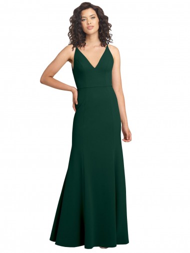 Discount Stretch Crepe A-Line Long Sleeveless V-Neck V-Back Formal Dress
