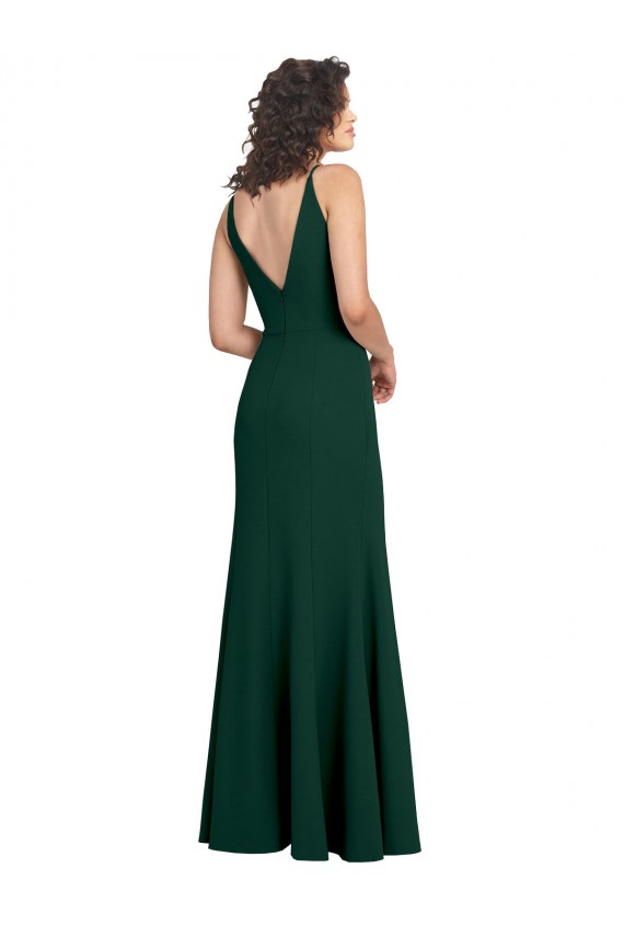 Discount Stretch Crepe A-Line Long Sleeveless V-Neck V-Back Formal Dress