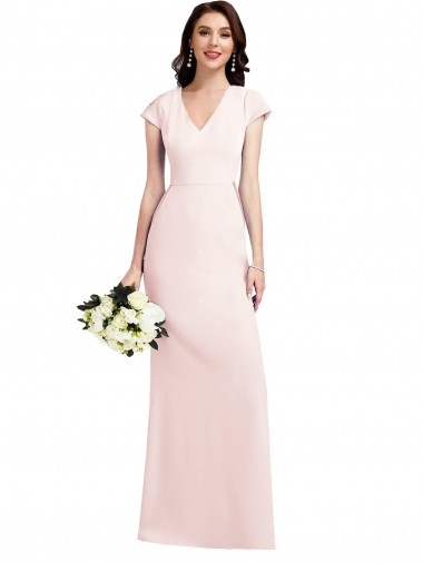 Discount Stretch Crepe A-Line Long Cap Sleeves Formal Dress