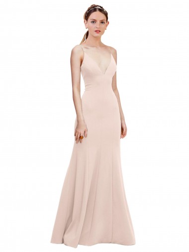 Discount Stretch Crepe A-Line Long Sleeveless V-Back Formal Dress