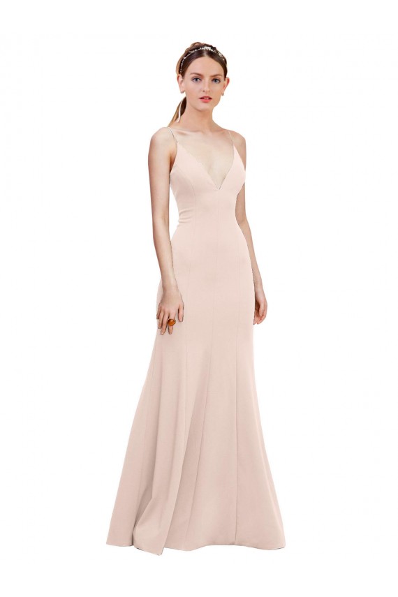 Discount Stretch Crepe A-Line Long Sleeveless V-Back Formal Dress
