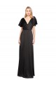 Discount Stretch Satin A-Line Long Cap Sleeves Open Back Formal Dress